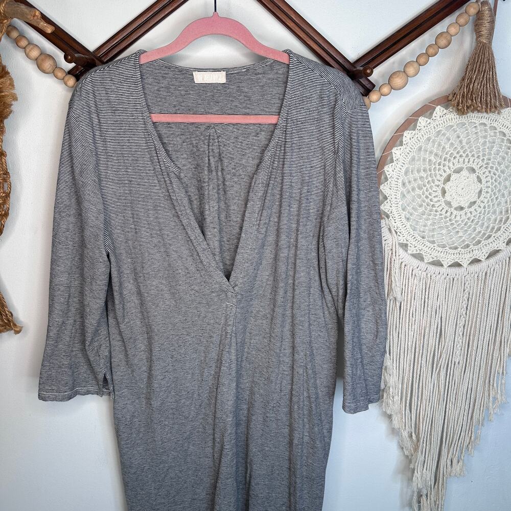 CP Shades Gray White Stripe V Neck Wool Blend Tunic Dress